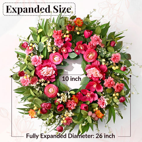 Waipfaru wreath showcases peonies, magnolias and roses for spring entry charm.