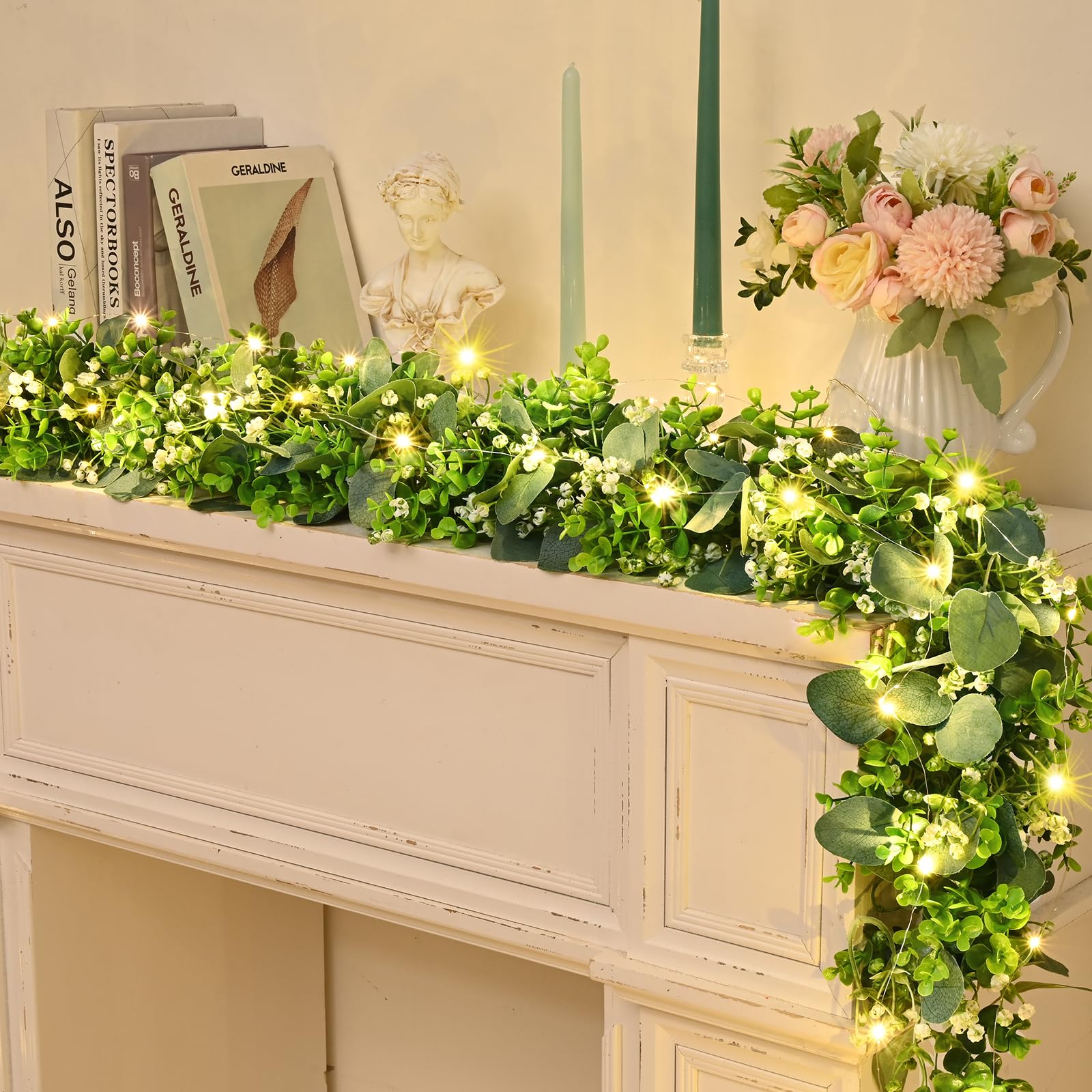 Waipfaru garland draped on a table mantle for elegant decor.