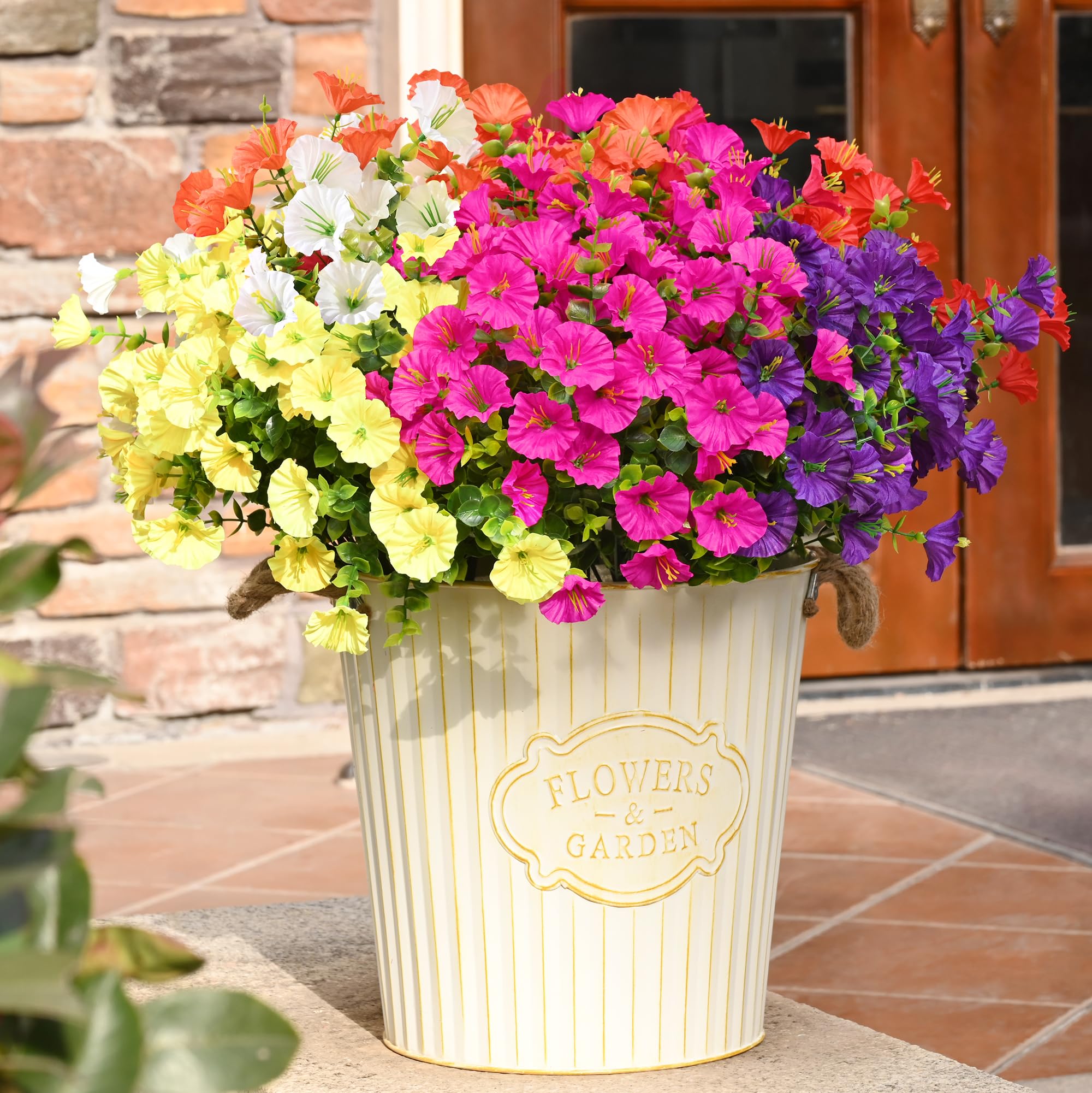 Waipfaru UV-resistant silk petunias providing lasting outdoor color.