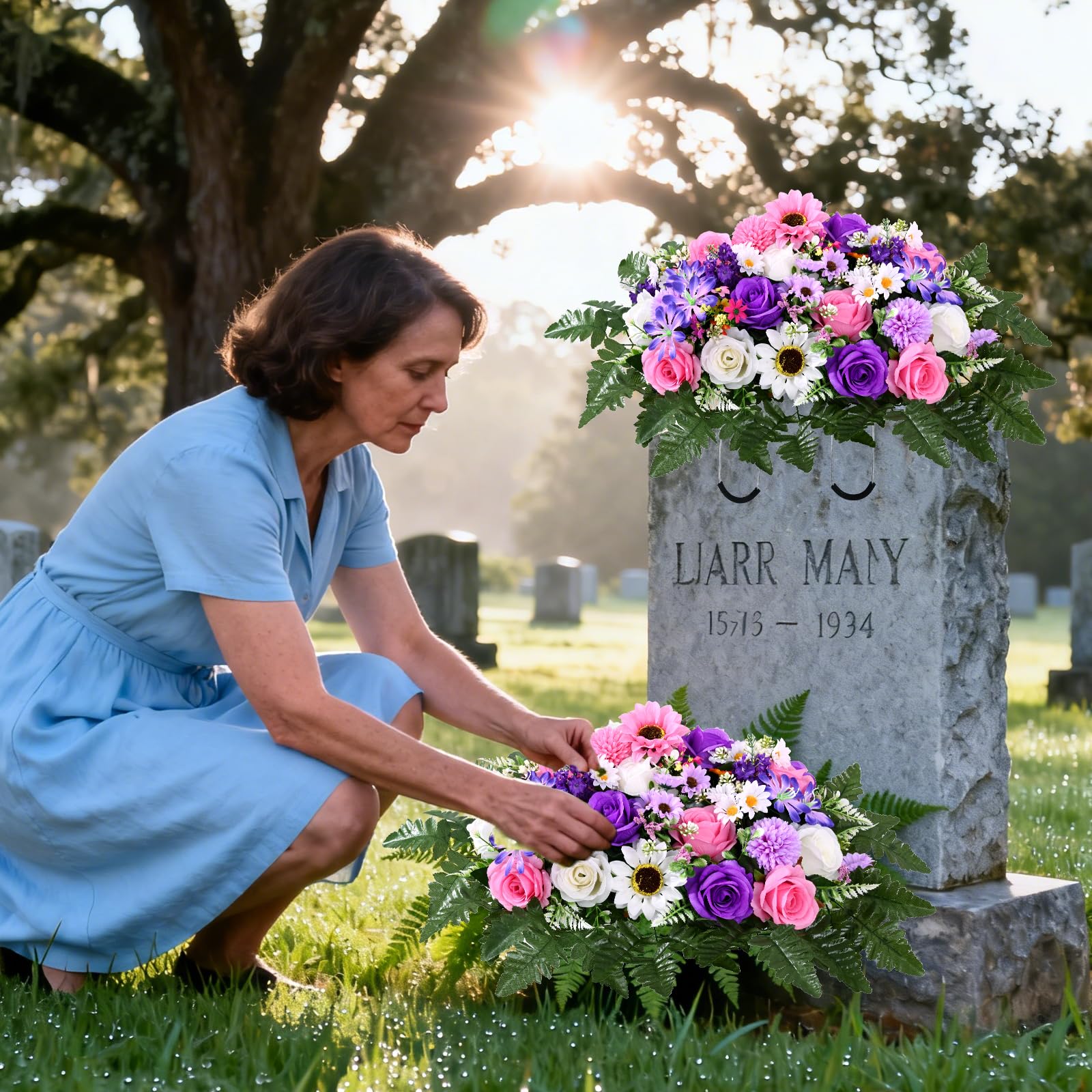 Waipfaru waterproof fade-proof cemetery flowers withstand rain and sun.