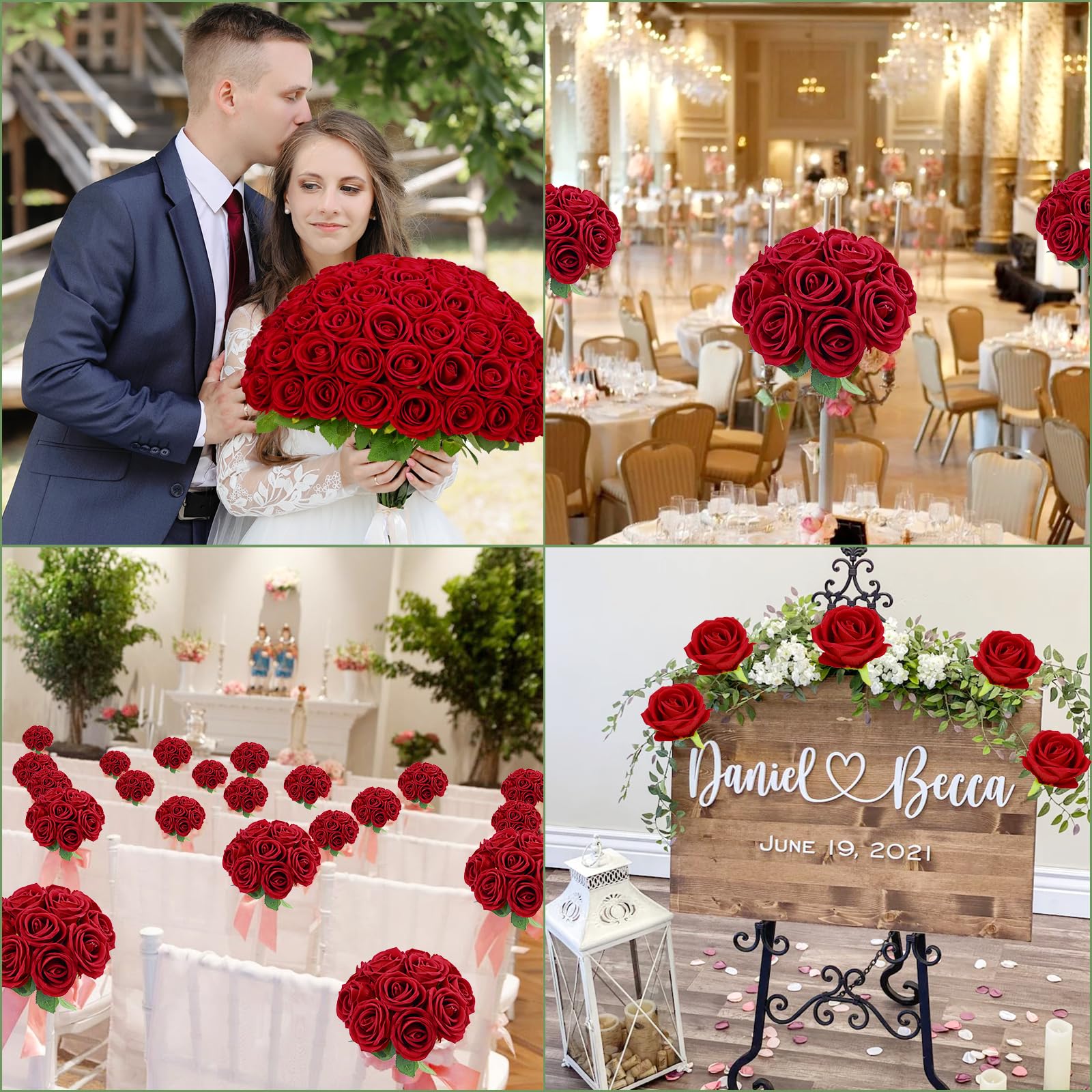 Waipfaru wedding centerpieces with lifelike roses create a romantic ambience.