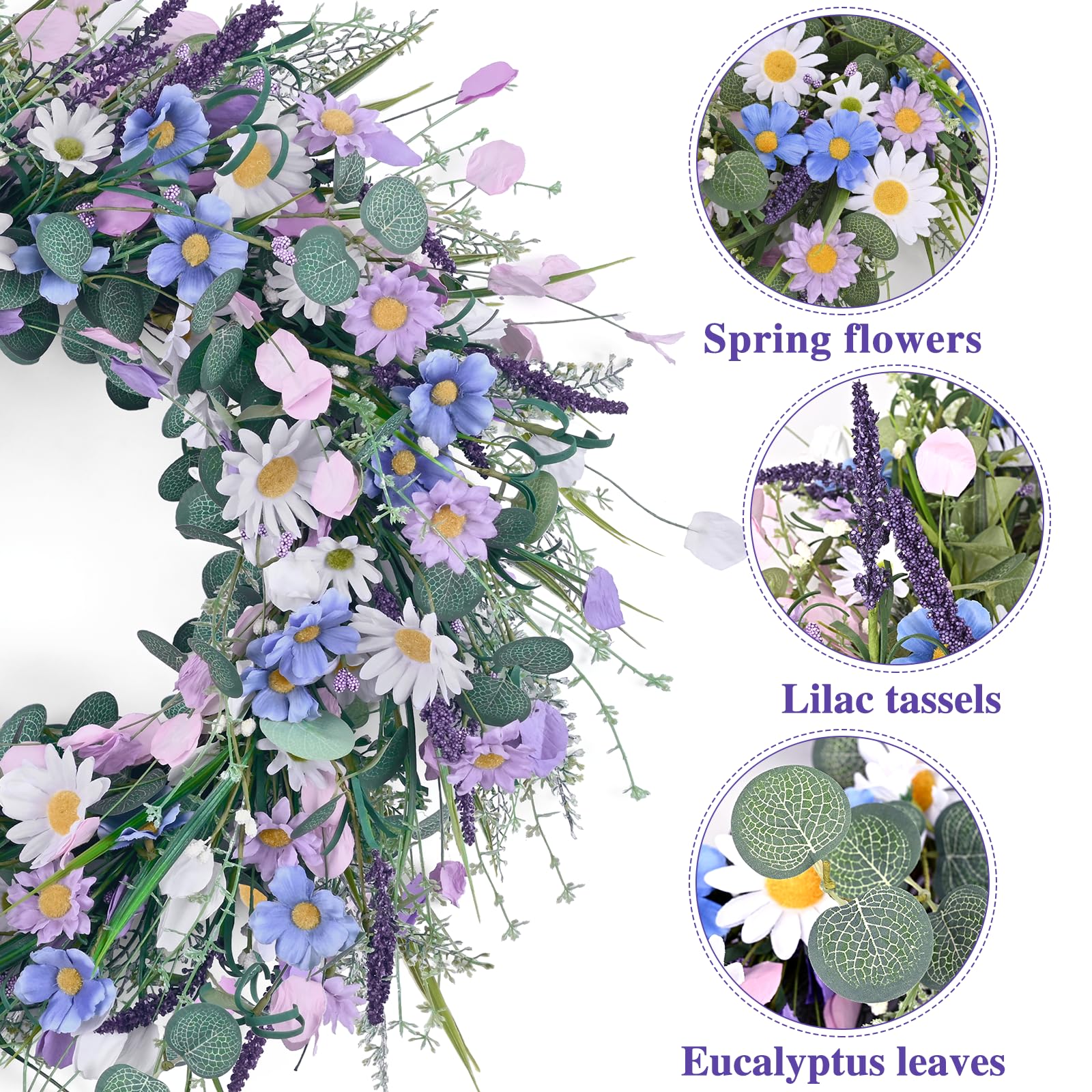 Waipfaru floral wreath with silk blooms for year-round indoor charm