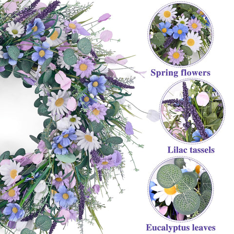 Waipfaru floral wreath with silk blooms for year-round indoor charm