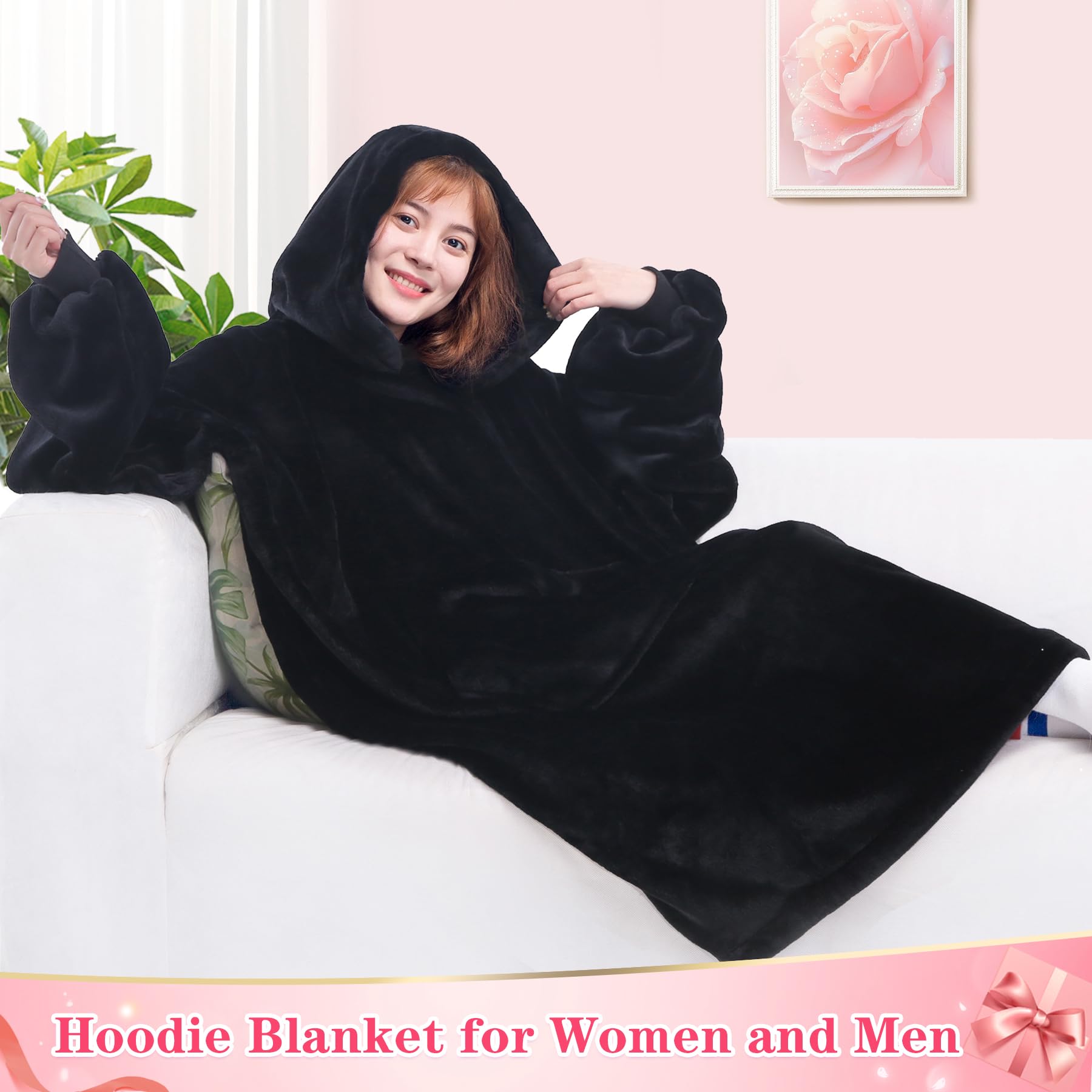 Waitu wearable blanket hoodie back view emphasizing full-body warmth and length.