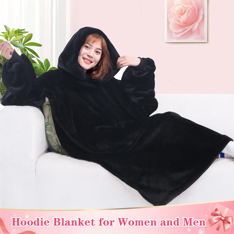 Waitu wearable blanket hoodie back view emphasizing full-body warmth and length.