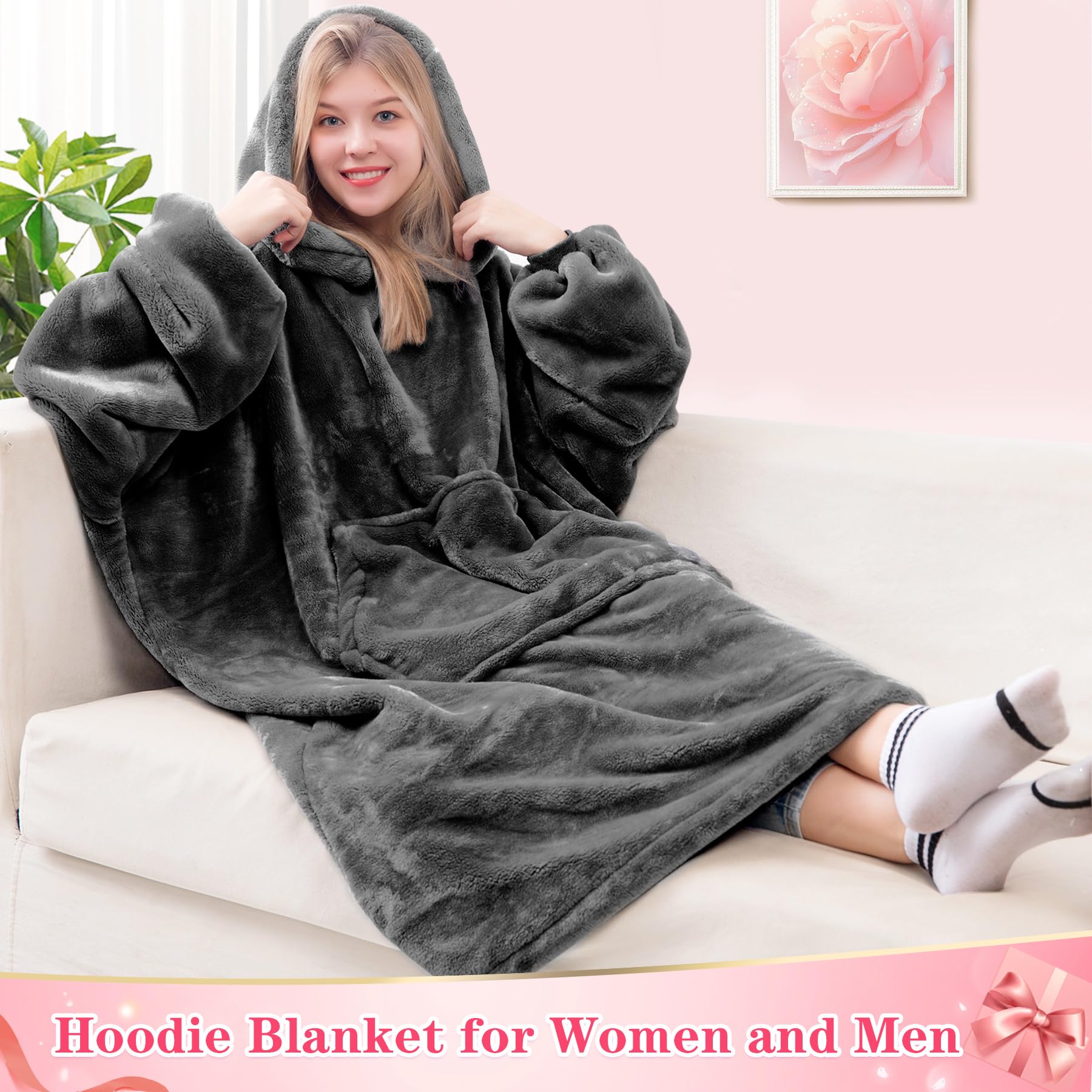 Waitu wearable blanket hoodie pocket keeps remotes and snacks within reach