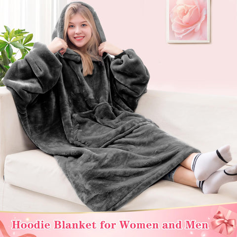 Waitu wearable blanket hoodie pocket keeps remotes and snacks within reach