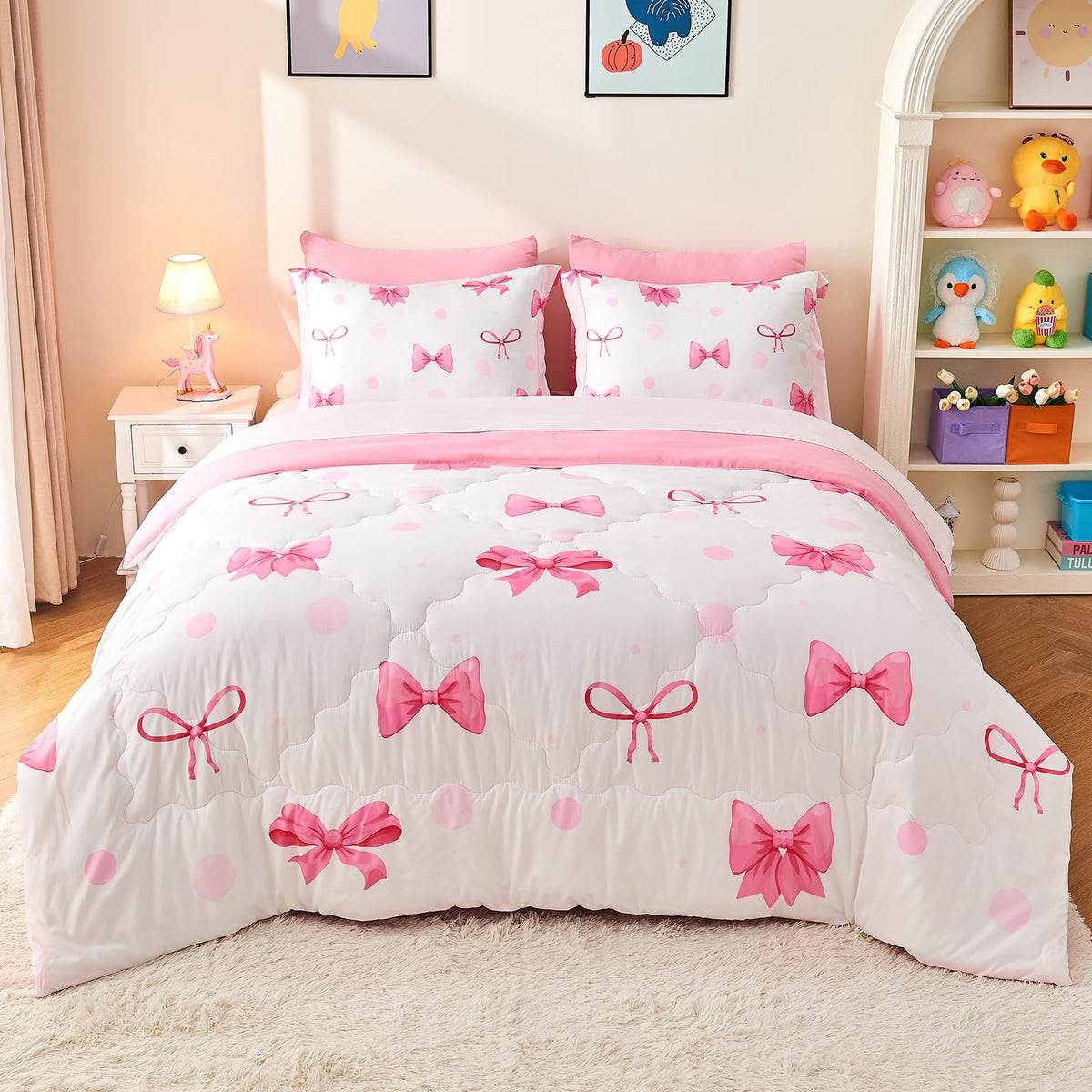 Wajade pink bow comforter twin on a girl's bed for cozy nights