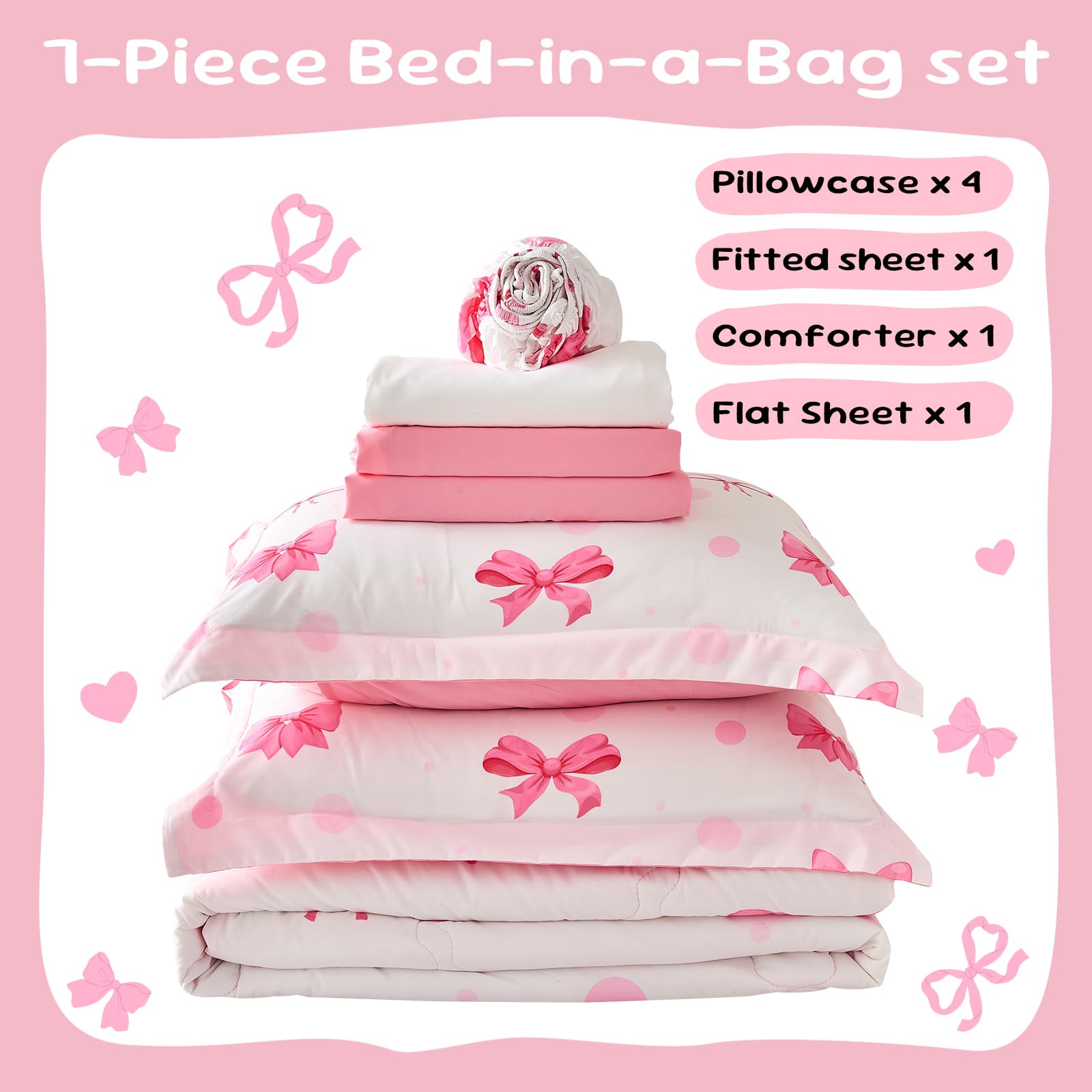 Wajade pink bow pillowshams twin add playful room charm