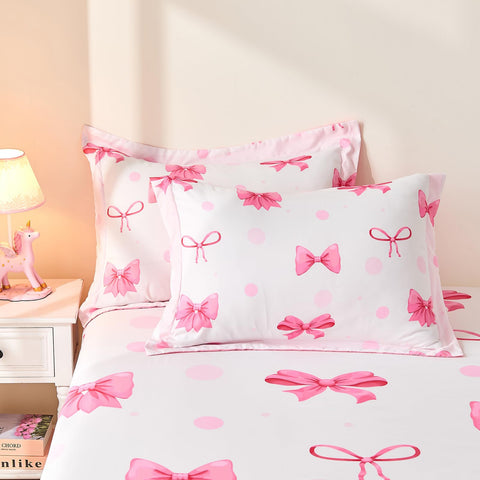 Wajade pink bow room setup with bright, cheerful decor