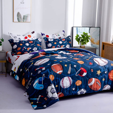 Wajade sports comforter set on queen bed ready for use
