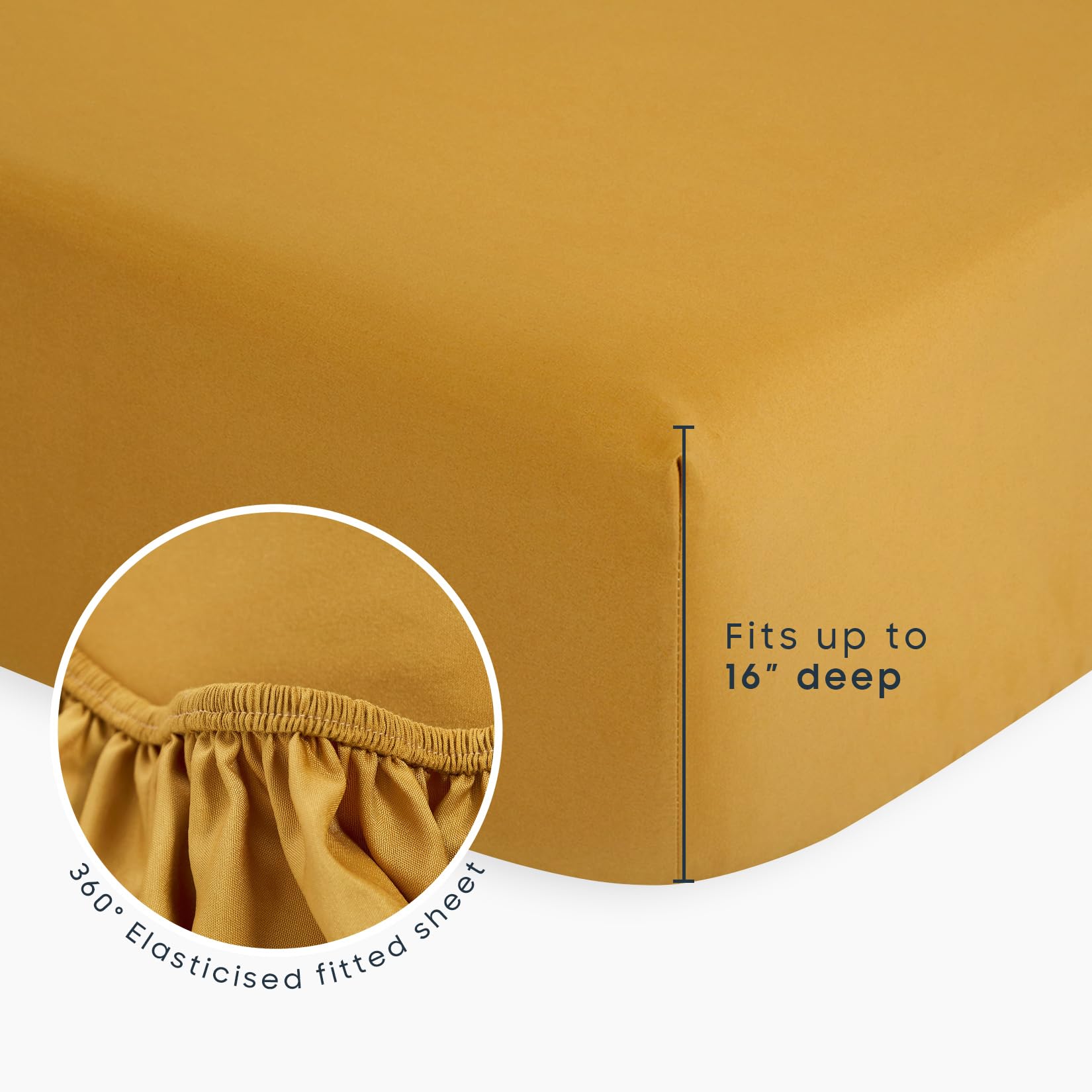 Wake In Cloud fitted sheet with elastic edge and 16-inch pocket depth for a secure fit.