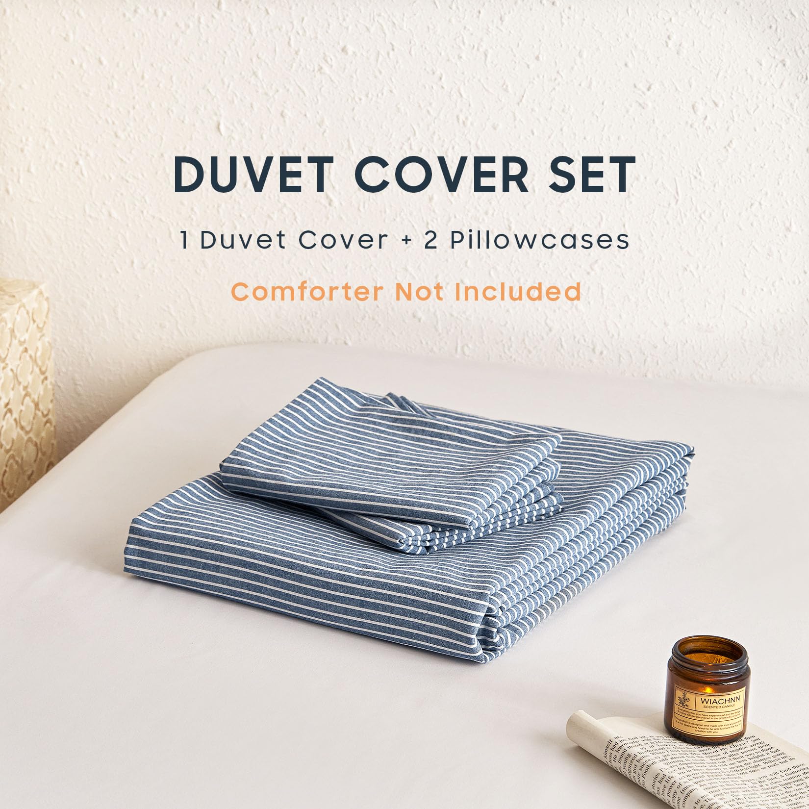 Wake In Cloud duvet cover with hidden zipper and corner ties in denim blue, keeps duvet in place.