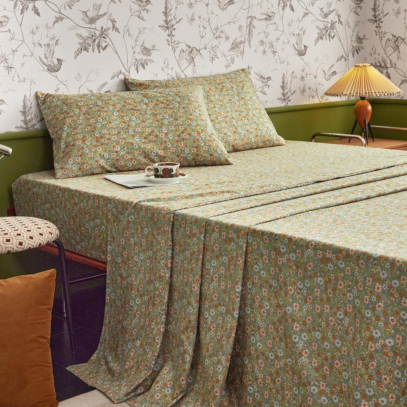 Wake In Cloud floral bedding close-up reveals vintage daisy pattern for cozy dorm decor