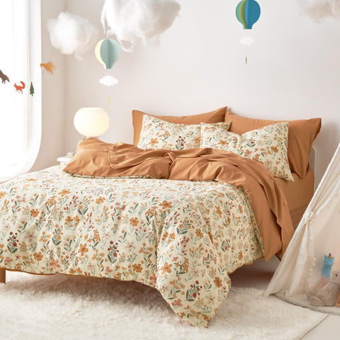 Wake In Cloud floral bedding set flowers close-up highlights colorful bloom pattern and whimsy.
