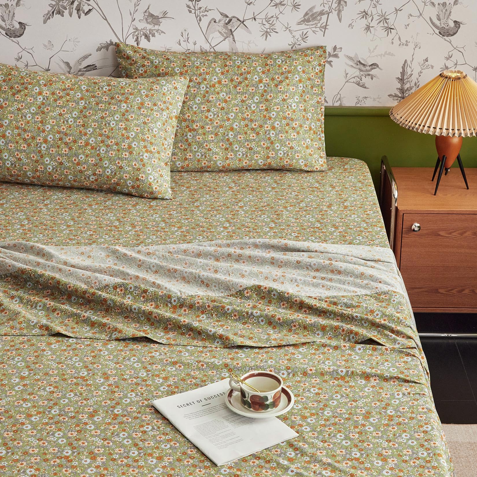 Wake In Cloud olive green king-size set displayed flat for spacious bedroom styling