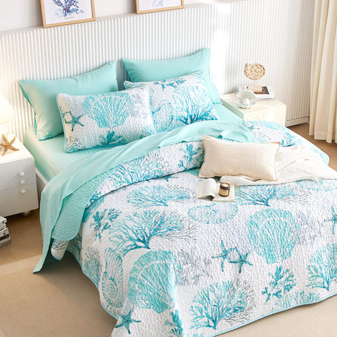 Wake In Cloud 3-piece set includes quilt and two shams for cohesive coastal decor