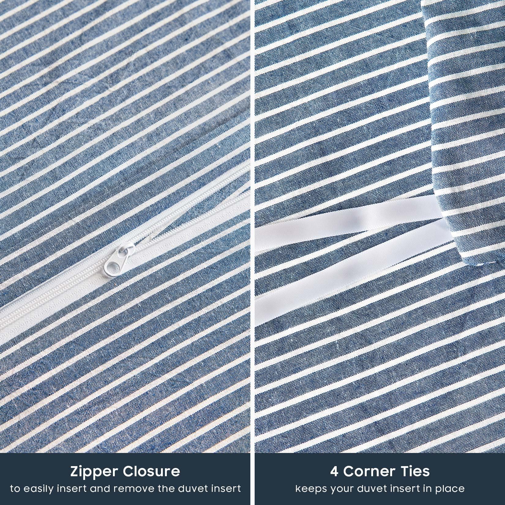 Wake In Cloud queen size duvet cover set in denim blue, versatile for any season.