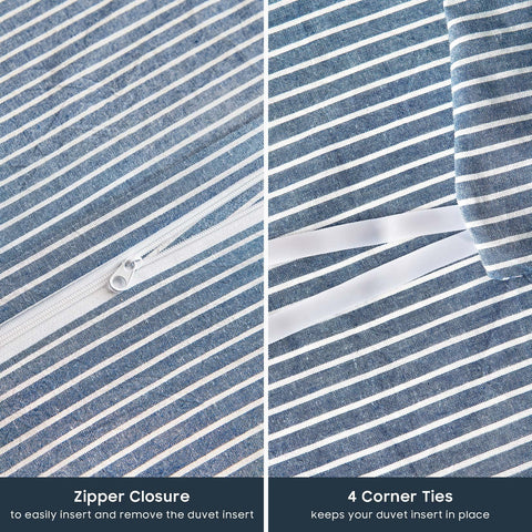 Wake In Cloud queen size duvet cover set in denim blue, versatile for any season.