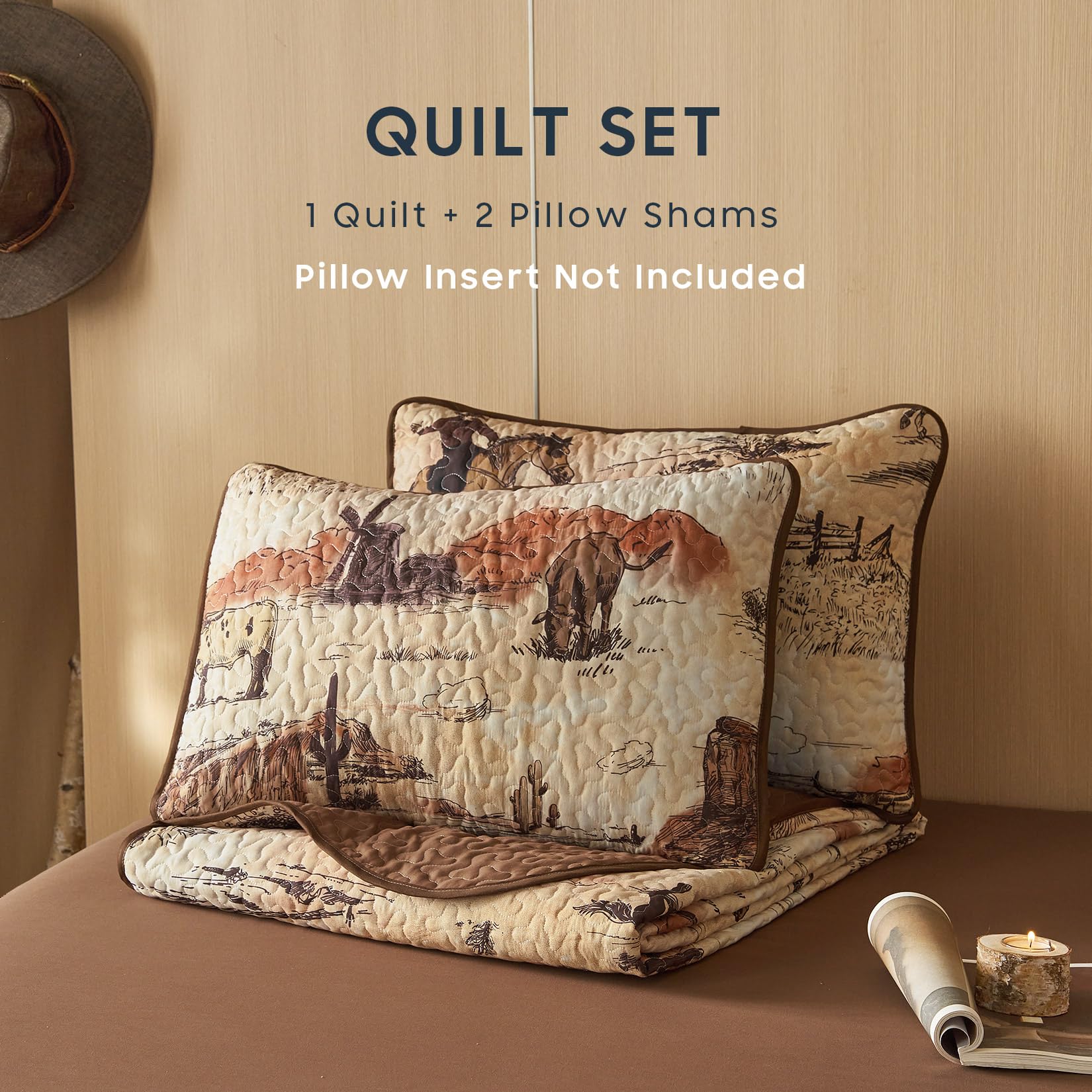 Wake In Cloud desert-horse design on a quilt creates a focal point in cozy living spaces.