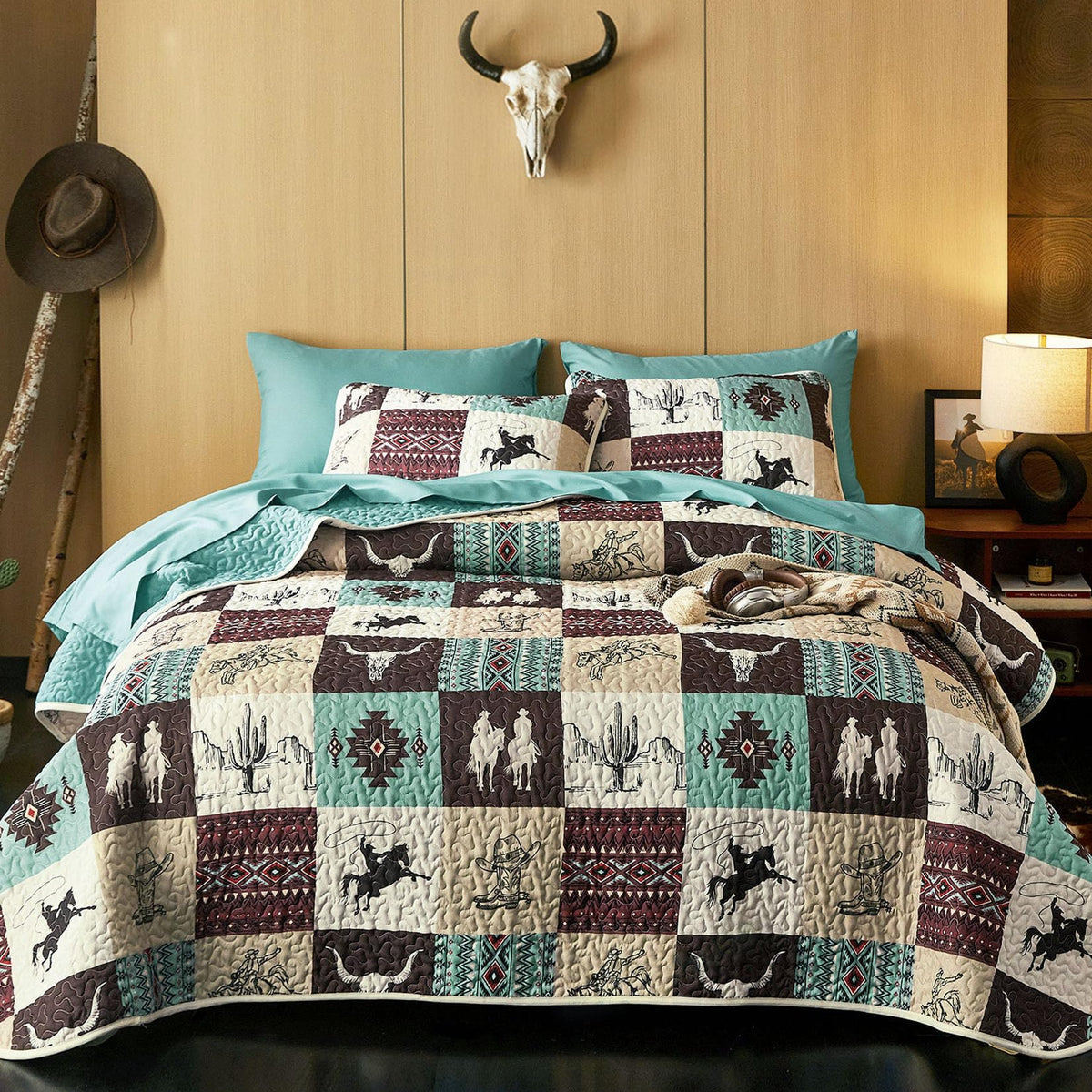 Wake In Cloud western quilt set pattern closeup highlighting Southwestern design for cozy cabin decor