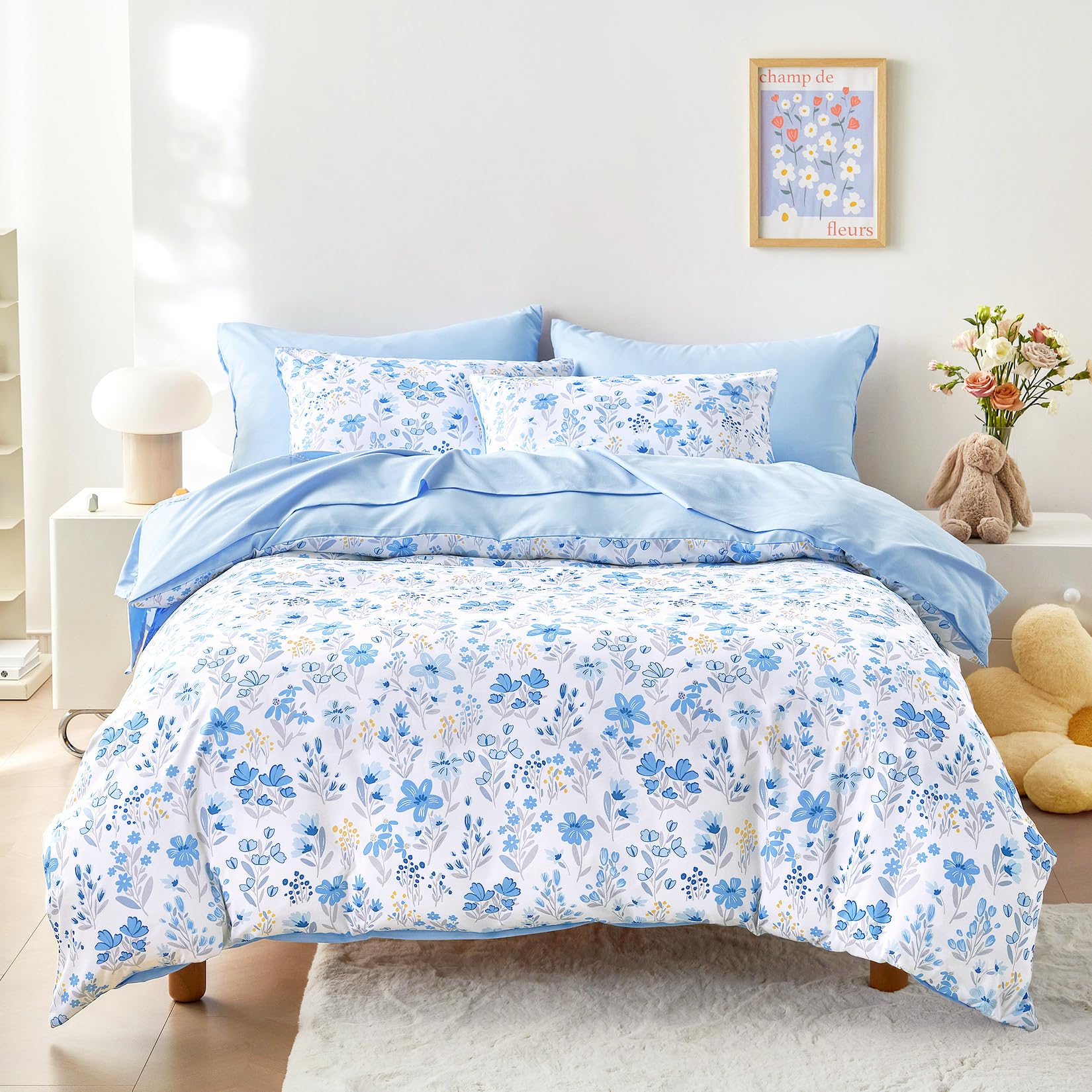 Wake In Cloud floral bedding set twin comforter with colorful blossoms for kids