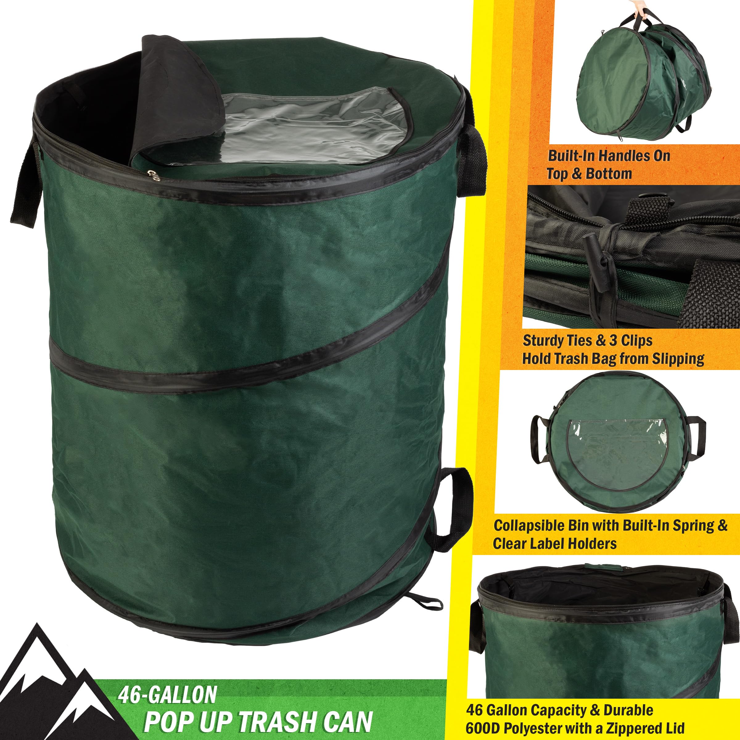 Wakeman Outdoor Trash Can set up at a campsite for waste collection.
