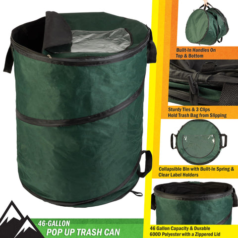 Wakeman Outdoor Trash Can set up at a campsite for waste collection.