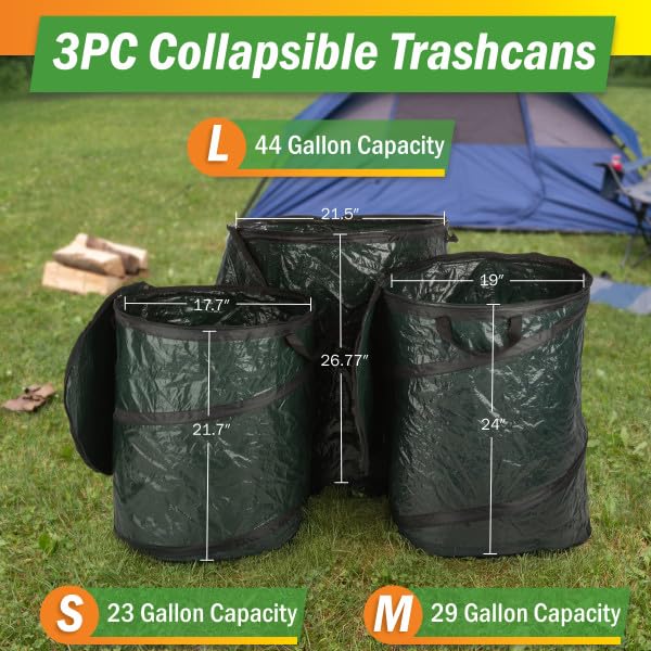 Wakeman Outdoors collapsible 44-gal trash can great for bulky camping debris and RV organization.