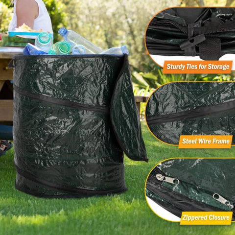 Wakeman Outdoors portable trash can with built-in handles for simple transport on trips.
