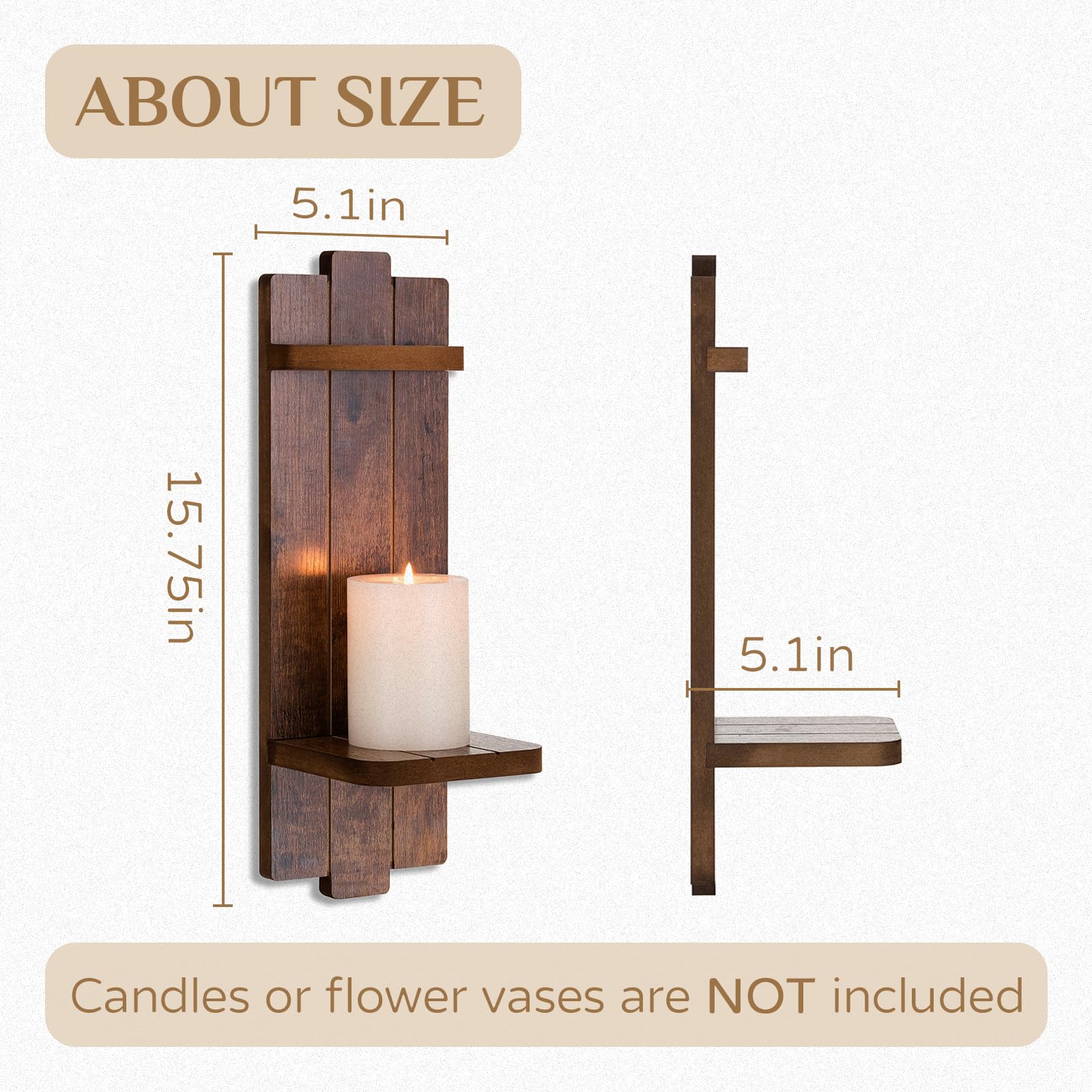 Walasis brown wood wall shelf and sconce combo for plants and photos
