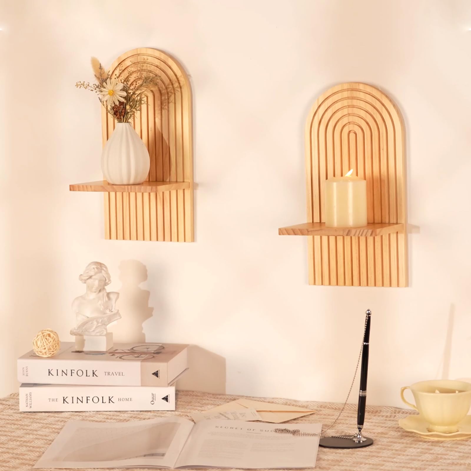 Walasis wooden wall sconce doubles as plant display