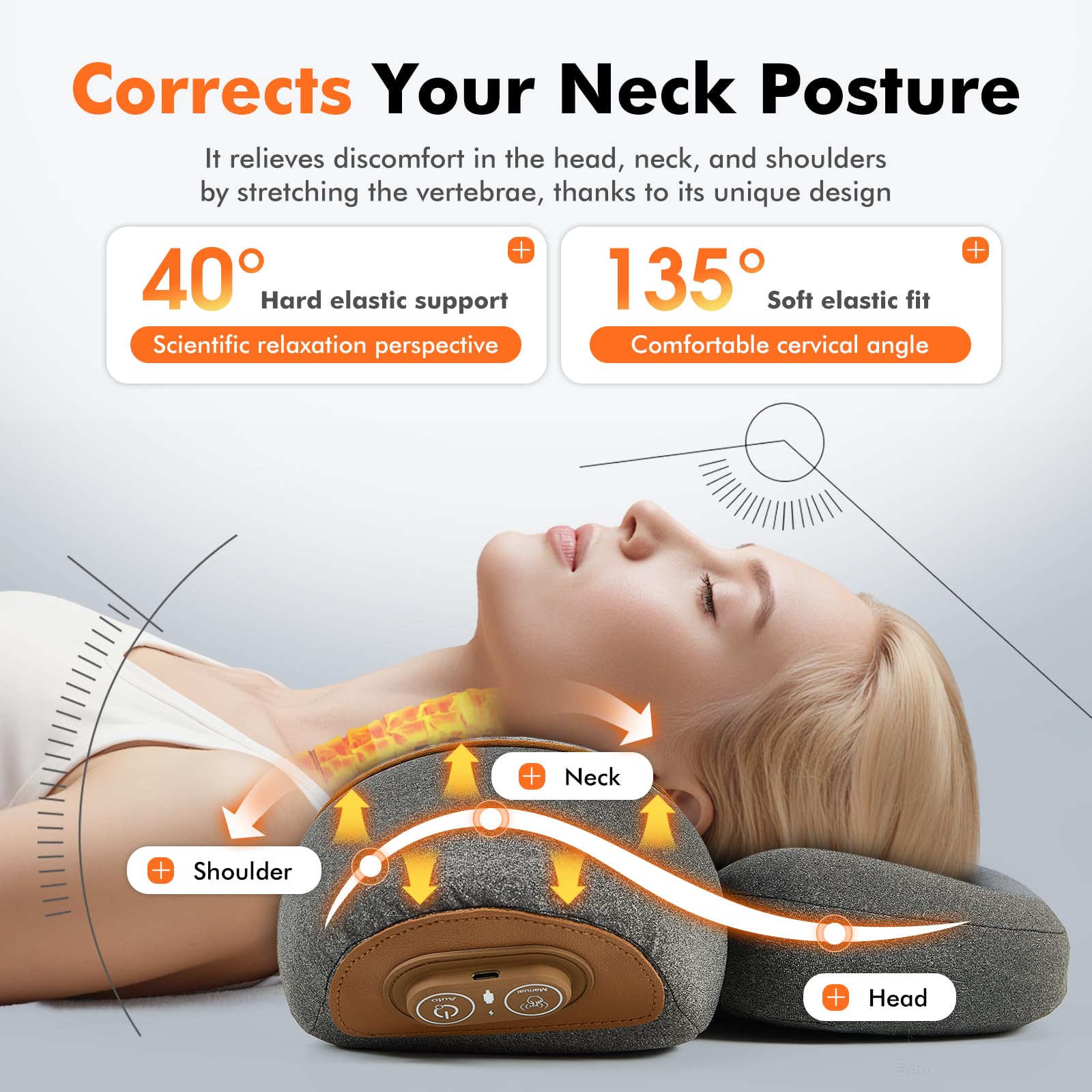 WALFITE neck massager pillow back view highlighting cervical traction