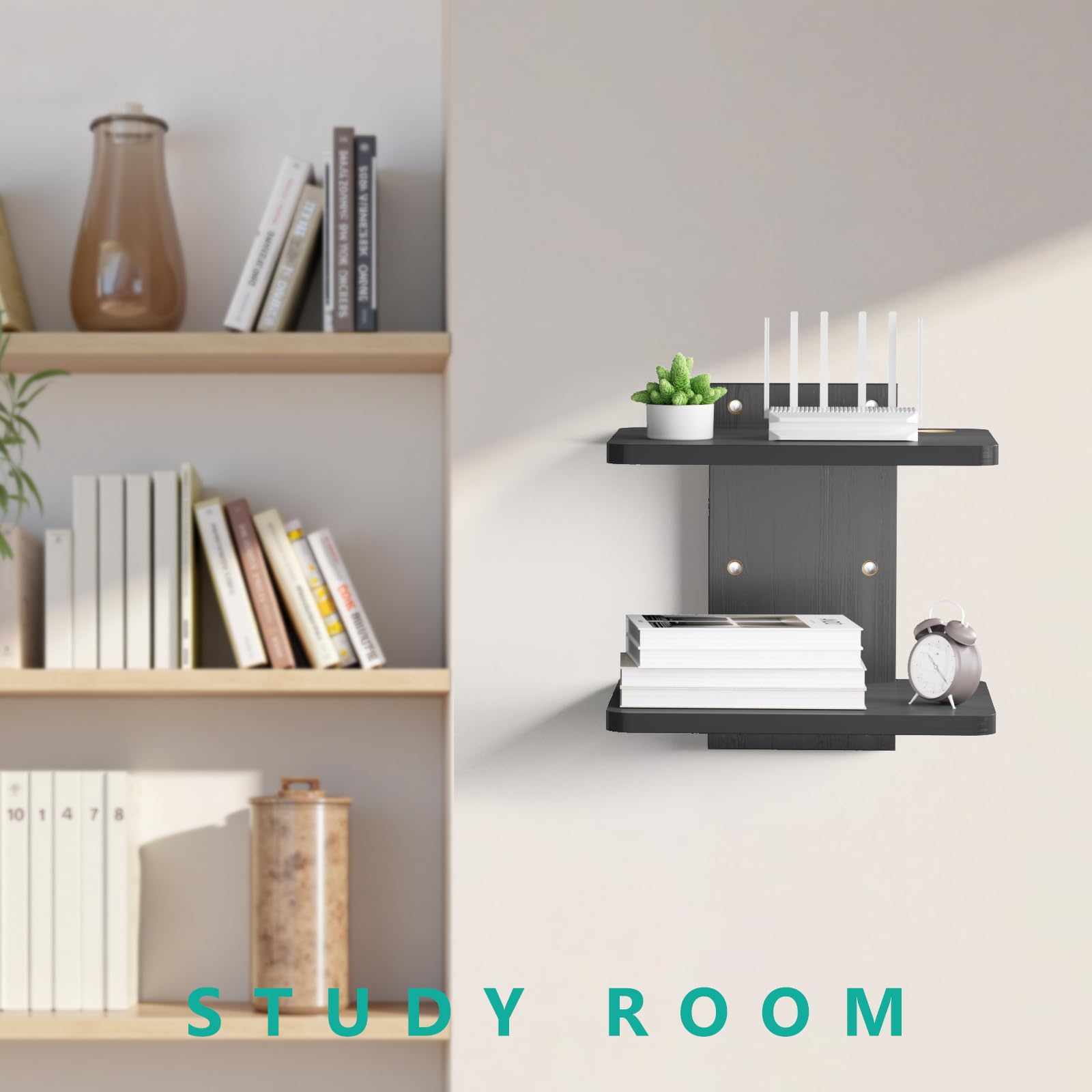 WALI CS202NB side view demonstrates wall-mounted shelf saving floor space.