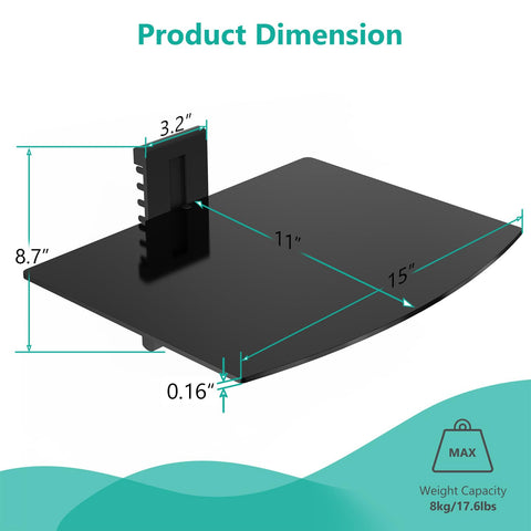 WALI glass shelf supports a DVD player on a sturdy surface.