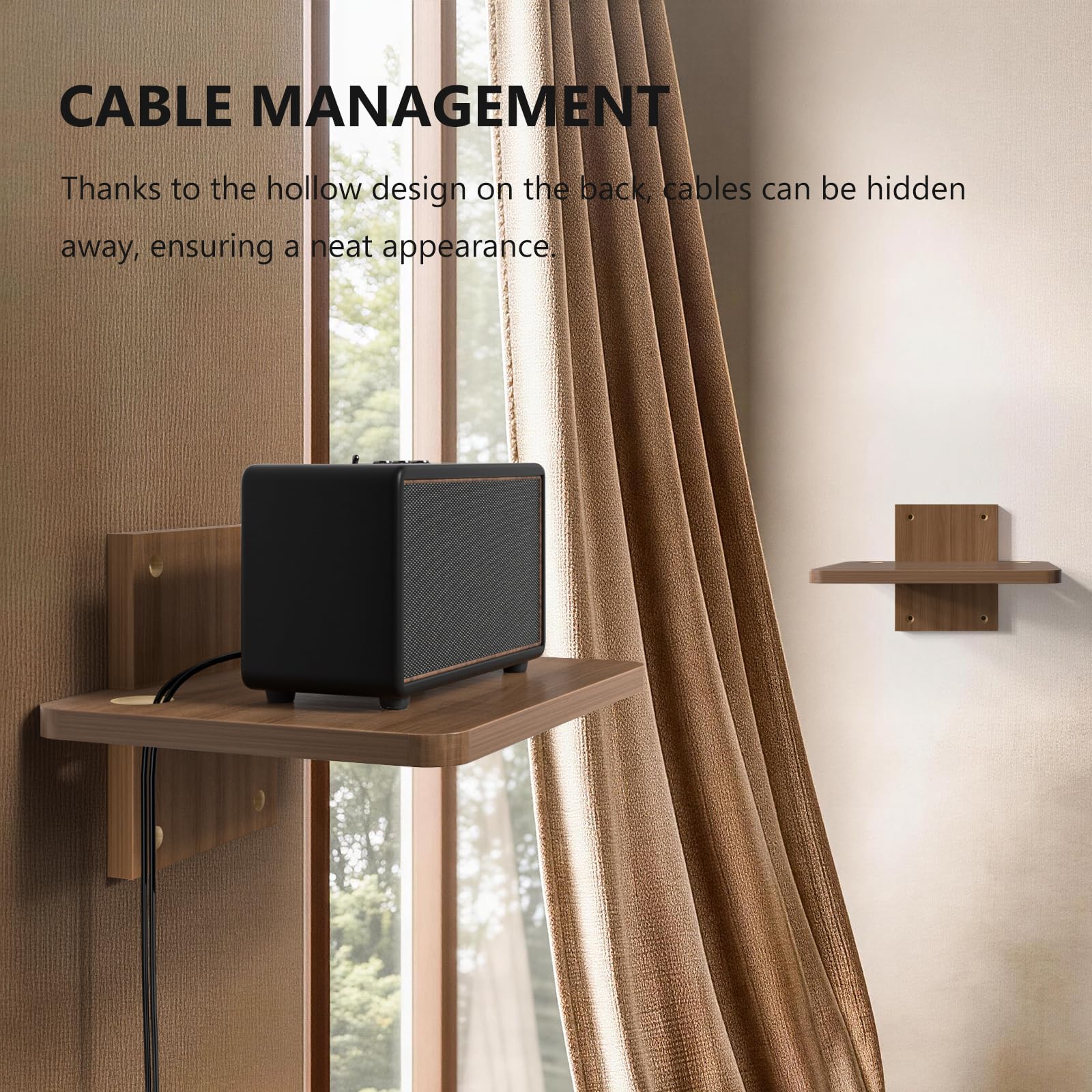 WALI walnut brown packaging image highlighting easy install and included mounting hardware.