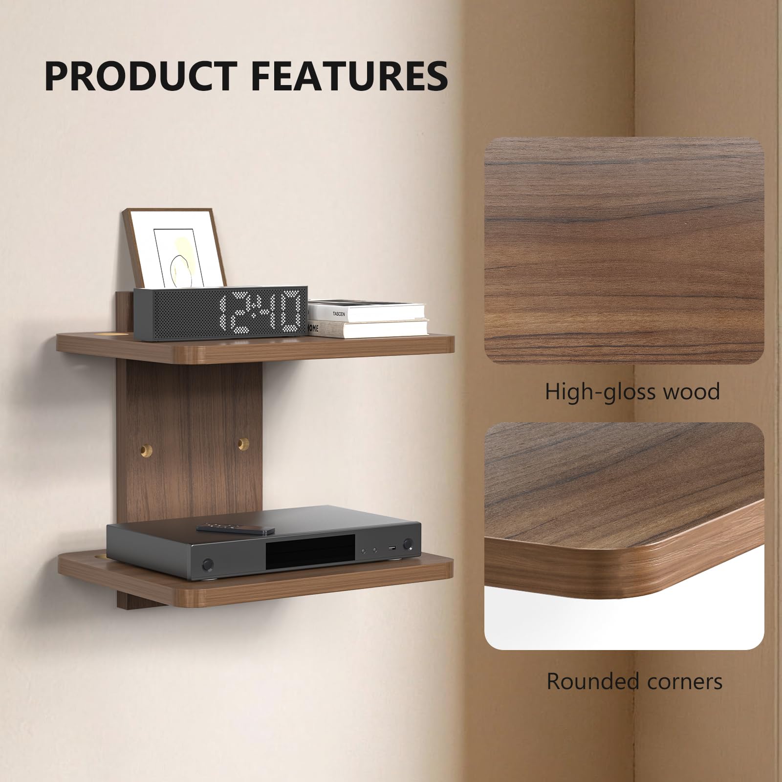 WALI two-shelf design provides organized storage for devices.