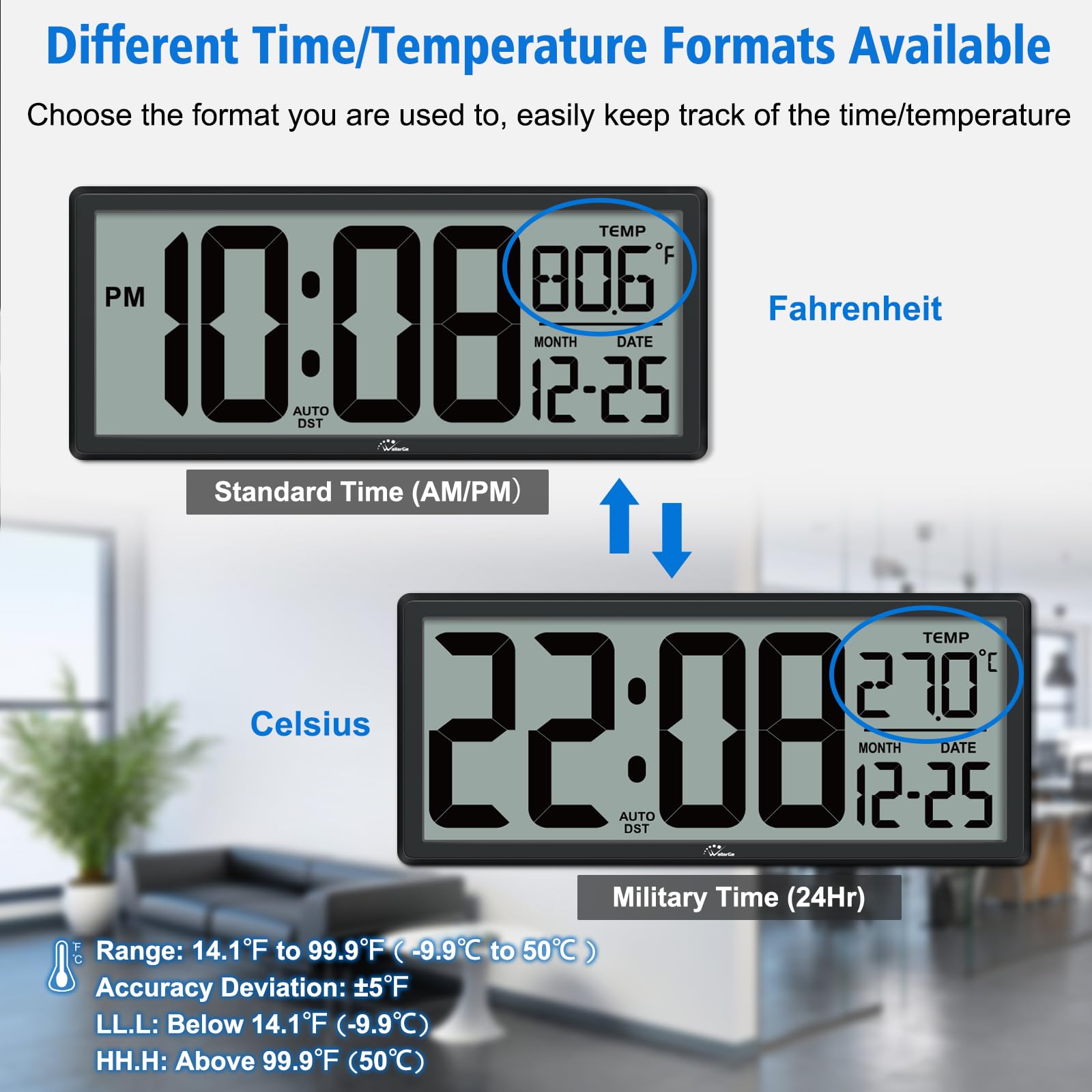 WallarGe 12/24-hour and Celsius/Fahrenheit options.