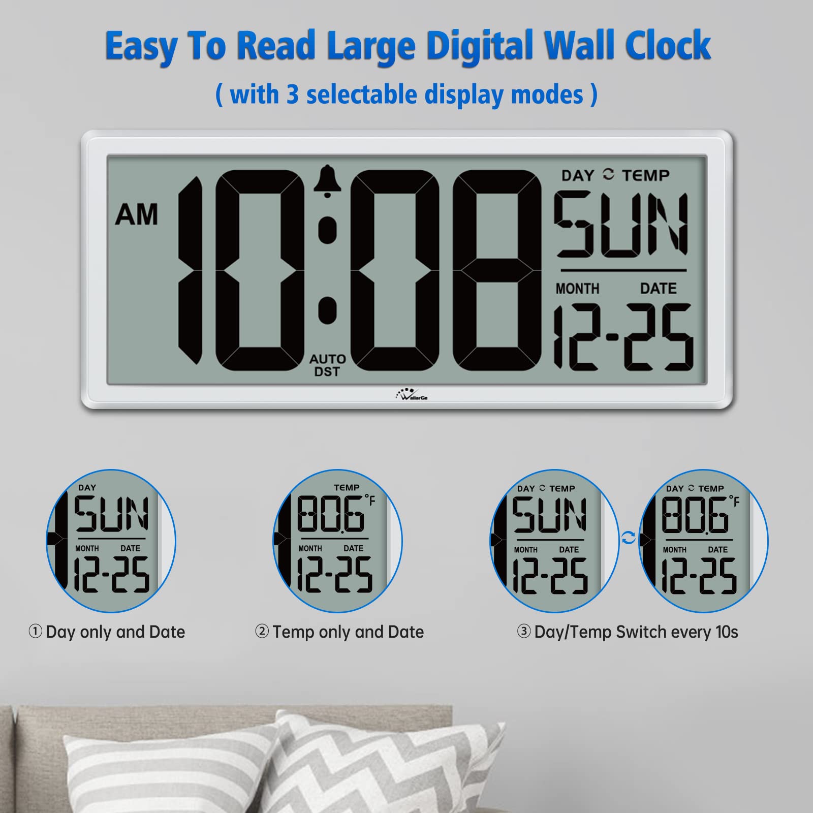 WallarGe display shows temperature and date for quick room information