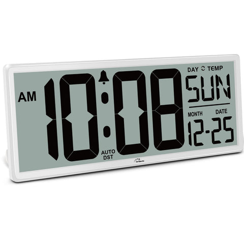 WallarGe 14.5-inch digital clock front view for easy reading from across the room