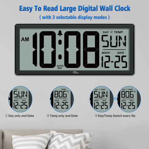 WallarGe clock temperature readout shows room temperature at a glance.