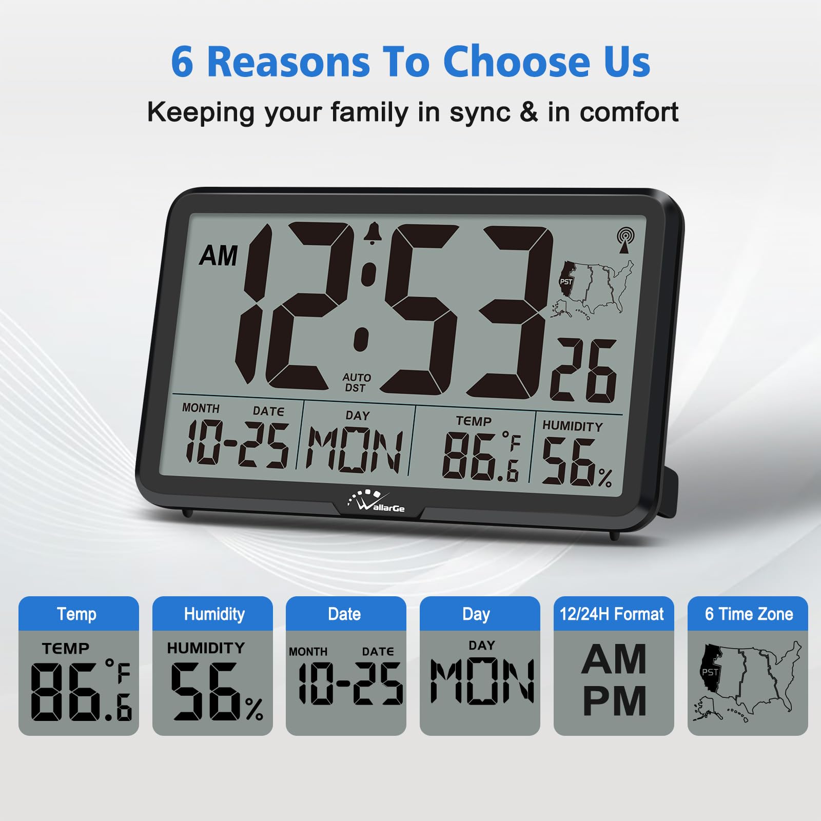 WallarGe Clock with auto DST and six time zones for accurate regional time.