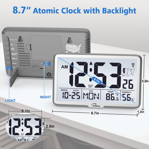 WallarGe Atomic Clock backlight settings for clear visibility in dim rooms.
