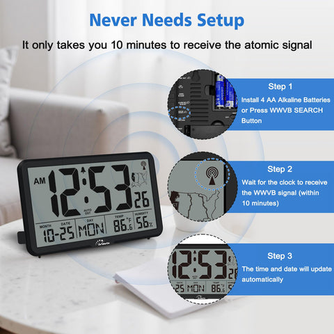 WallarGe Clock powered by batteries for cordless placement anywhere.
