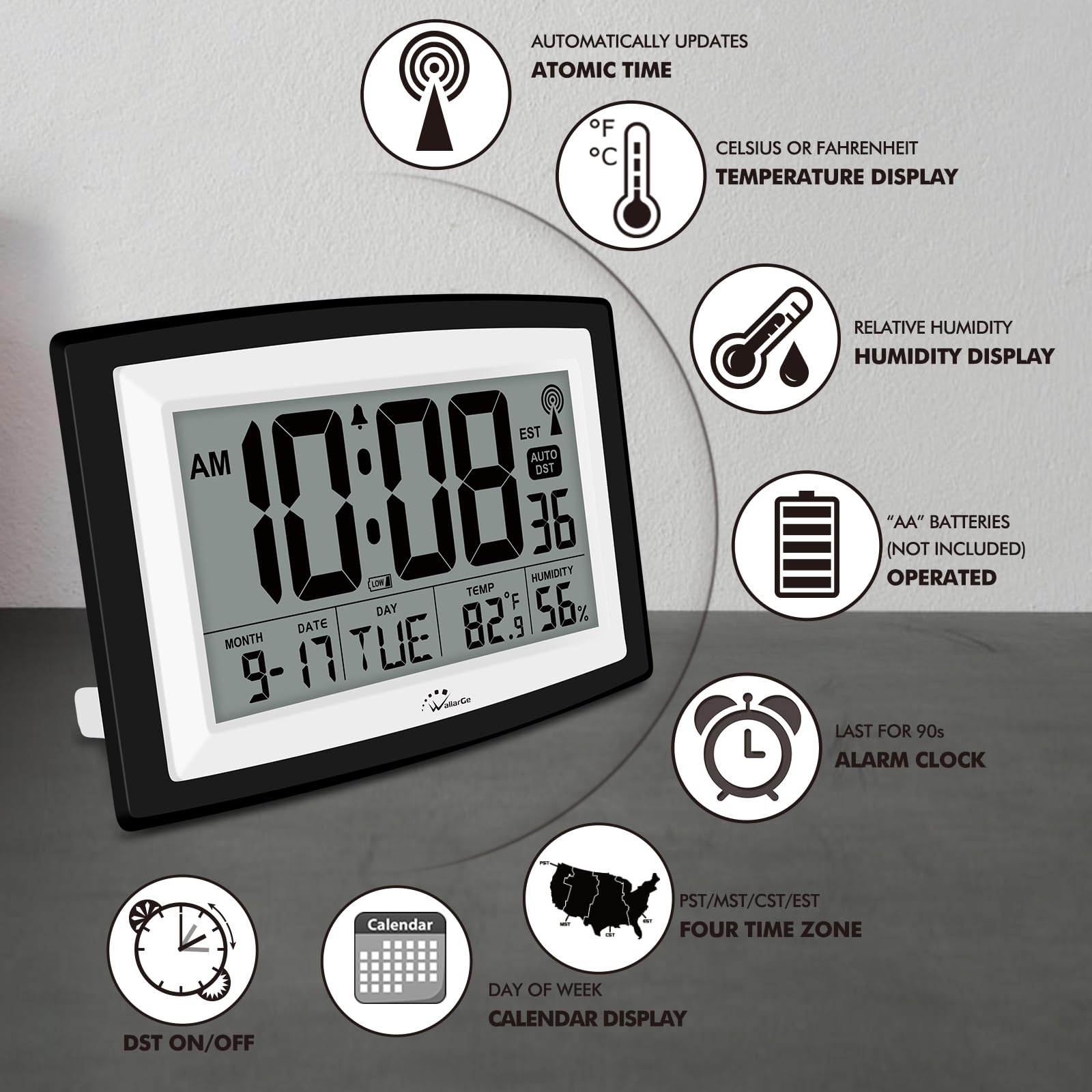 WallarGe Atomic Clock desk or wall mount option; flexible placement anywhere.