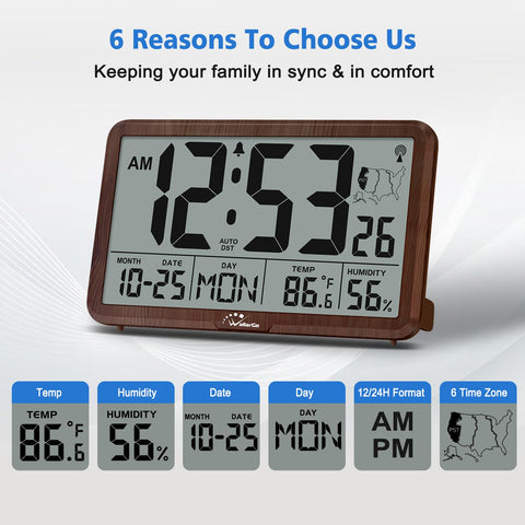 WallarGe Atomic Clock auto DST and six time zones for scheduling.