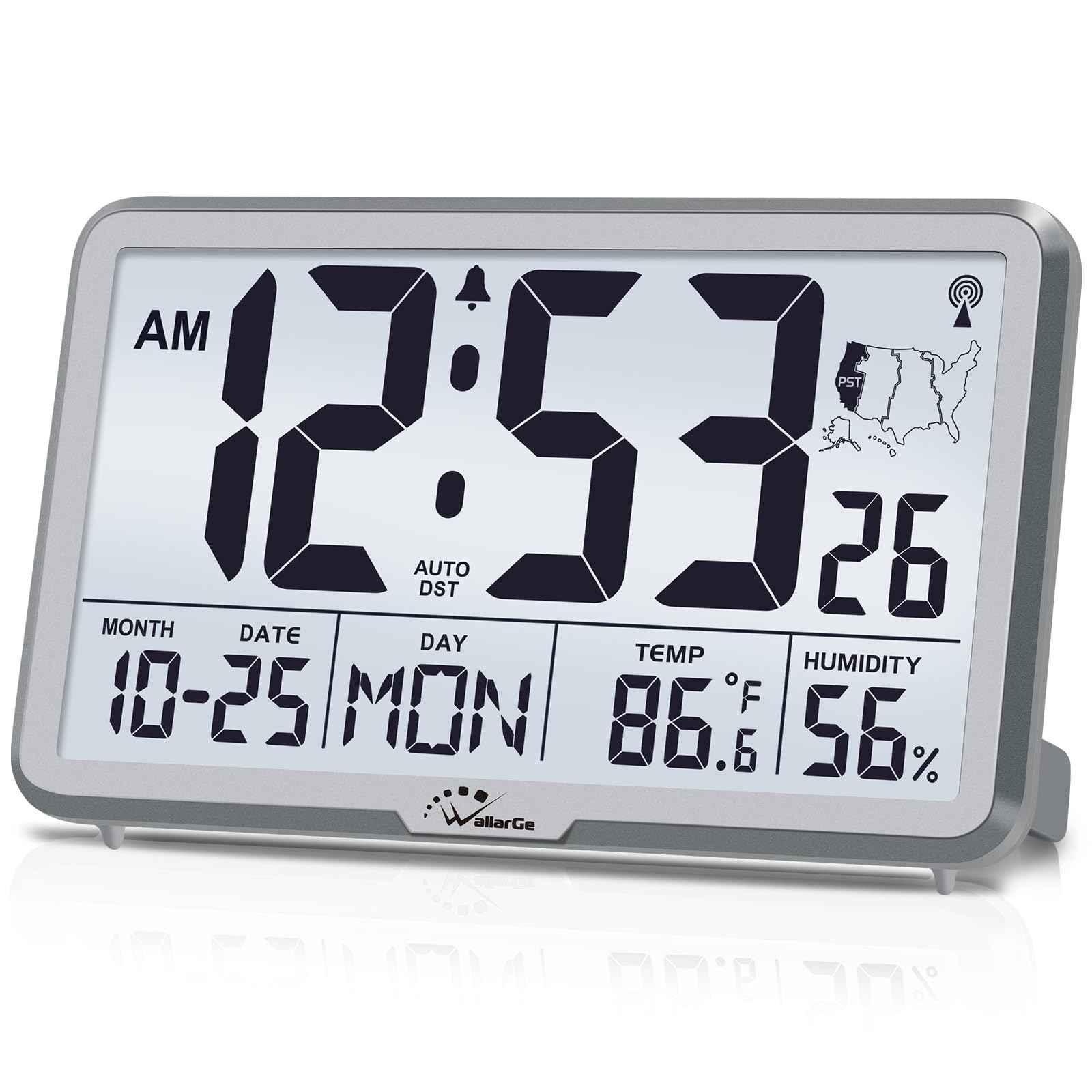 WallarGe Atomic Clock front view with large display for easy time checks.