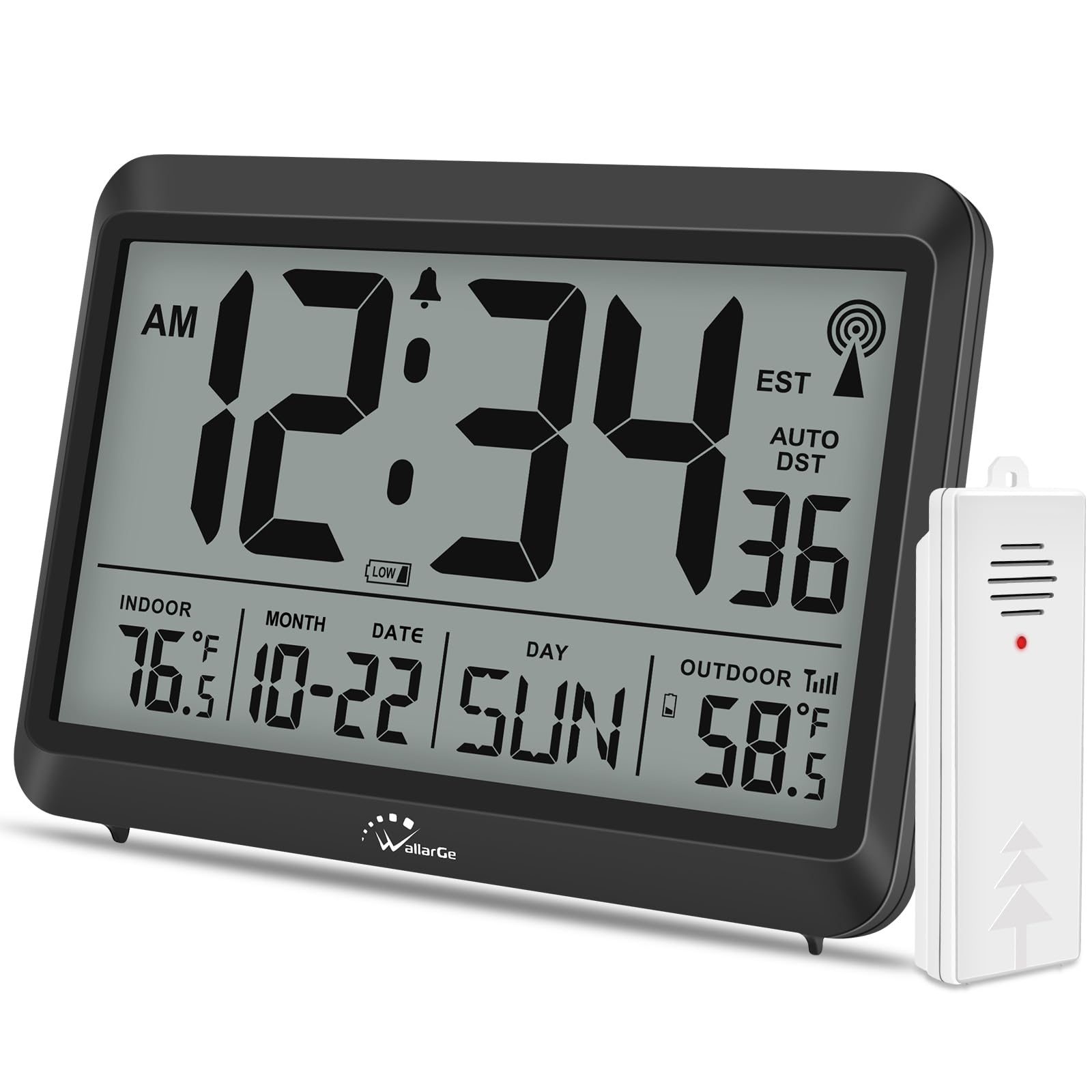 WallarGe atomic clock with indoor-outdoor temperature display for quick checks
