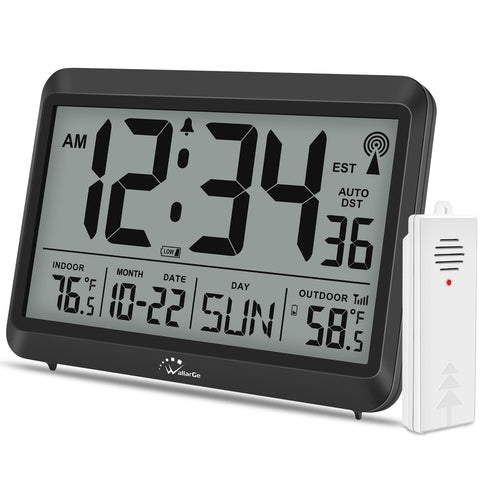 WallarGe atomic clock with indoor-outdoor temperature display for quick checks