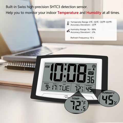 WallarGe Atomic Clock large-clear-display; easy reading from across the room.